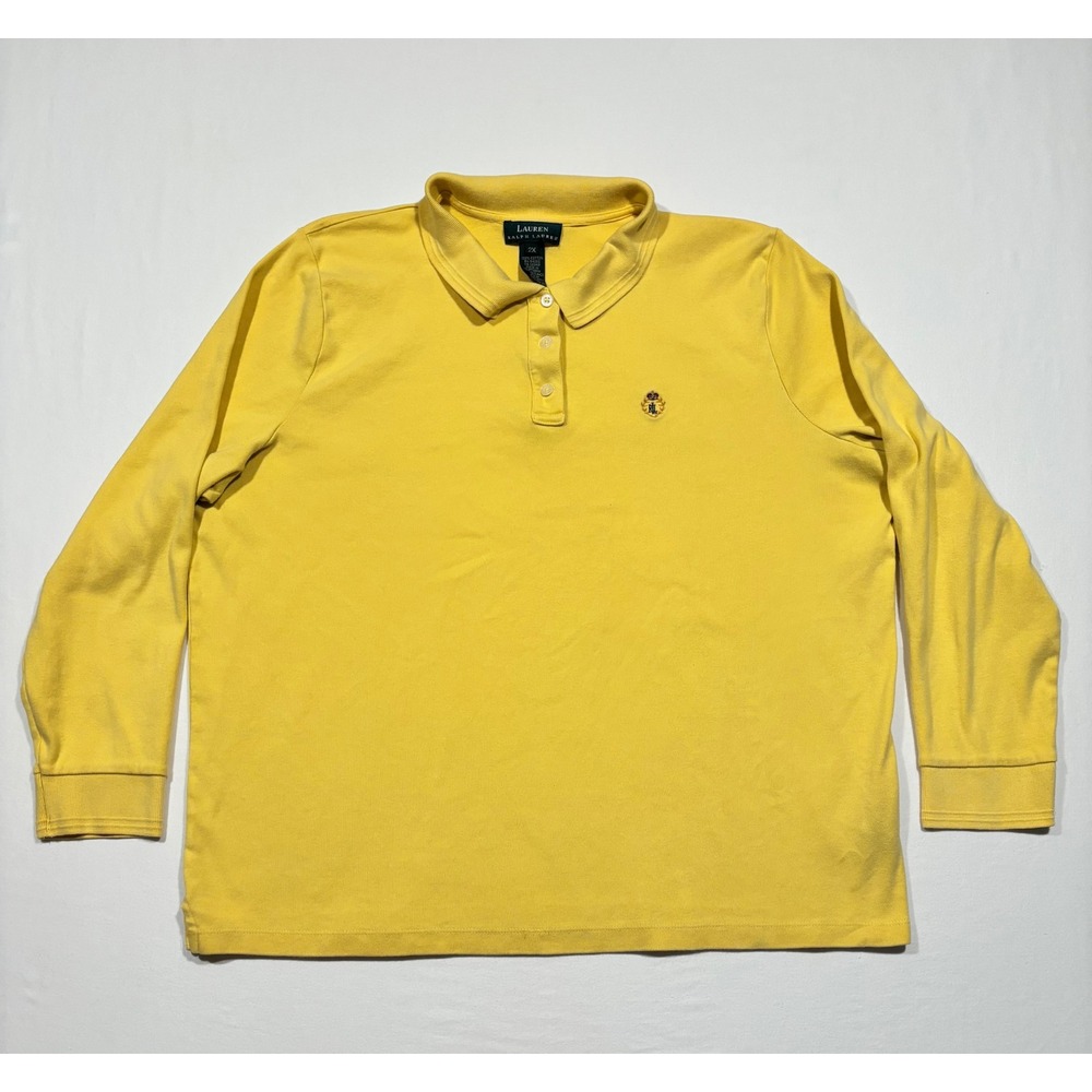 Lauren‎ Ralph Lauren Womens 2X Yellow Long Sleeve Crest Logo Polo Shirt Cotton